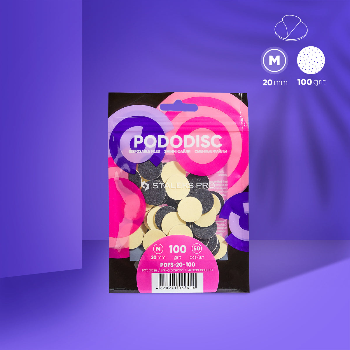Staleks Discos Desechables sobre Espuma Blanda PODODISC M PDFS-20-100 (grano 100)